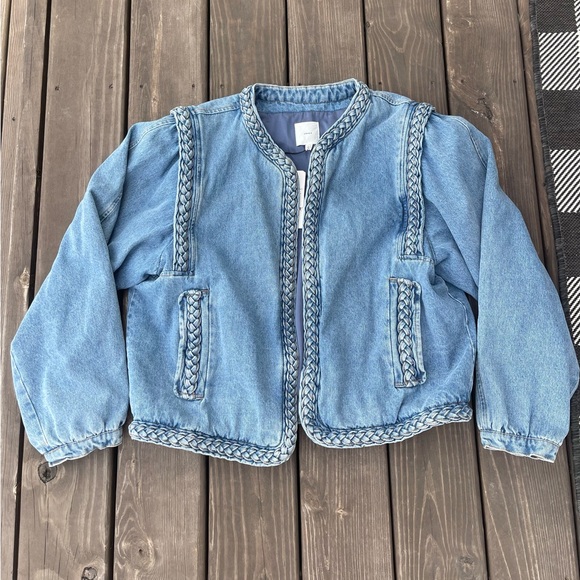 A Loves A Jackets & Blazers - NWT A Loves A Denim Braided Crew Neck Open Front Jacket